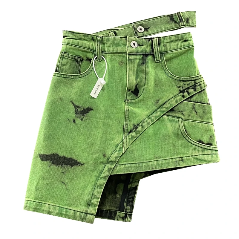Slim sexy shorts skirt Double Row Asymmetric Waist Green Denim Mini Skirt Fashion asymmetrical skirt women's skirt 2021
Slim sexy shorts skirt Double Row Asymmetric Waist Green Denim Mini Skirt Fashion asymmetrical skirt women's skirt 2021