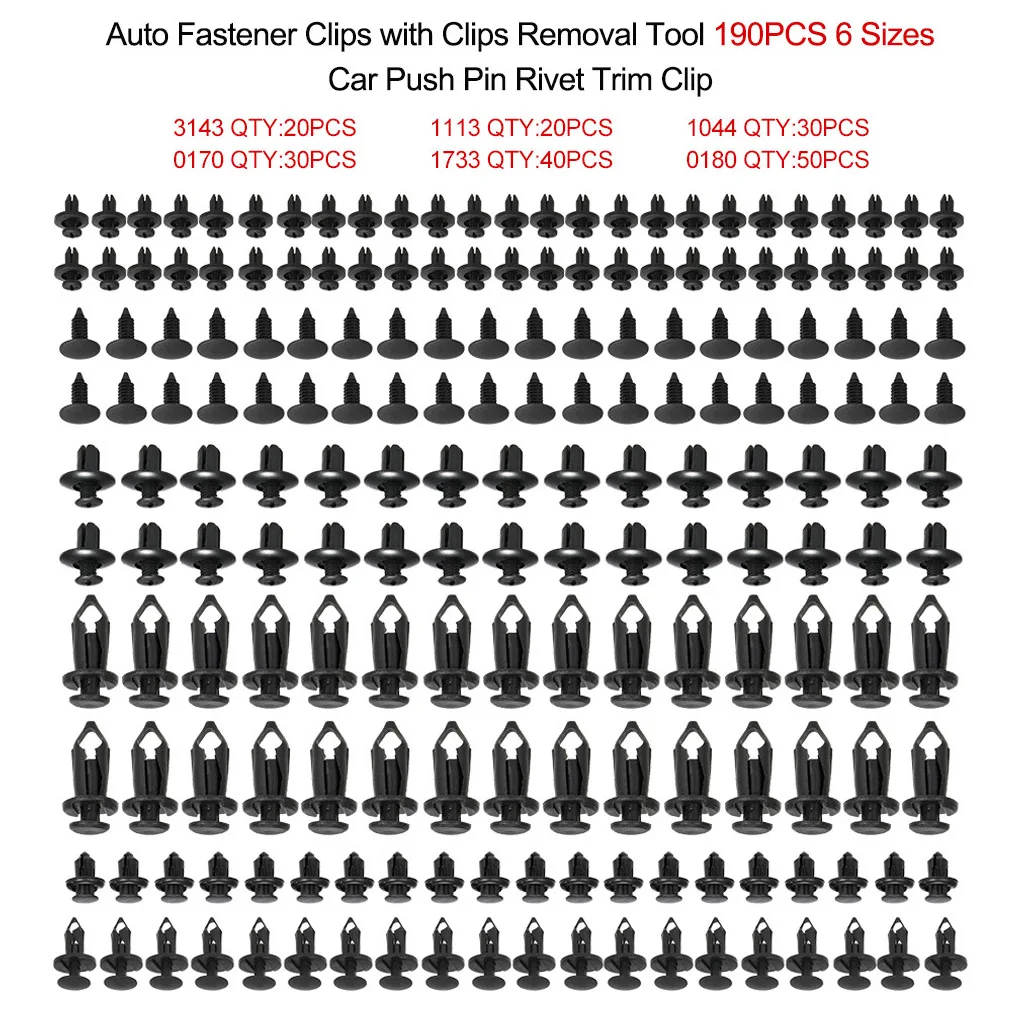 6 Size 190Pcs Auto Fastener Clips Vehicle Retainer Rivet Door Panel Fender Liner Bumper Fender Trim Plastic Mixed Car Clips
6 Size 190Pcs Auto Fastener Clips Vehicle Retainer Rivet Door Panel Fender Liner Bumper Fender Trim Plastic Mixed Car Clips