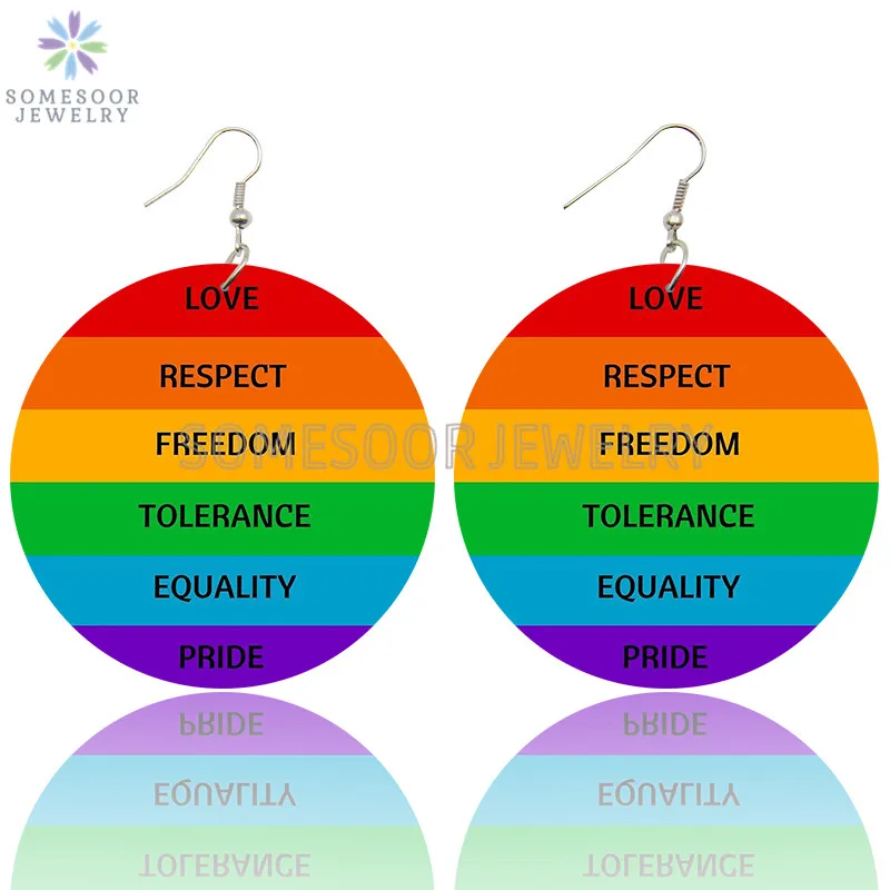 SOMESOOR Love Respect Freedom Rainbow Printed Wooden Drop Earrings Kindness Equality Pride Sayings Dangle Jewelry Women Gifts
SOMESOOR Love Respect Freedom Rainbow Printed Wooden Drop Earrings Kindness Equality Pride Sayings Dangle Jewelry Women Gifts