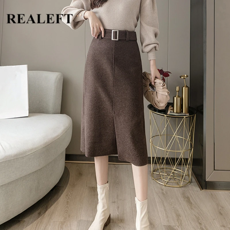 REALEFT Woolen A-Line Women Skirt with Belt 2020 New Autumn Winter Fashionable Office Lady High Waist Elegant Split Midi Skirt
REALEFT Woolen A-Line Women Skirt with Belt 2020 New Autumn Winter Fashionable Office Lady High Waist Elegant Split Midi Skirt