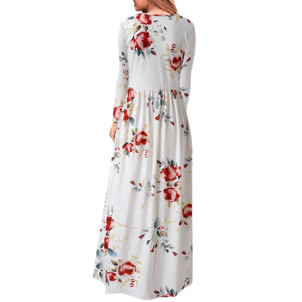 Осеннее платье длинное с цветочным принтом Boho пляжное туника Макси женское