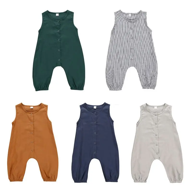 

Kids Newborn Baby Boy Girl Cotton Linen Romper Solid Sleeveless Jumpsuit Outfit Summer Casual Clothes 0-24M1