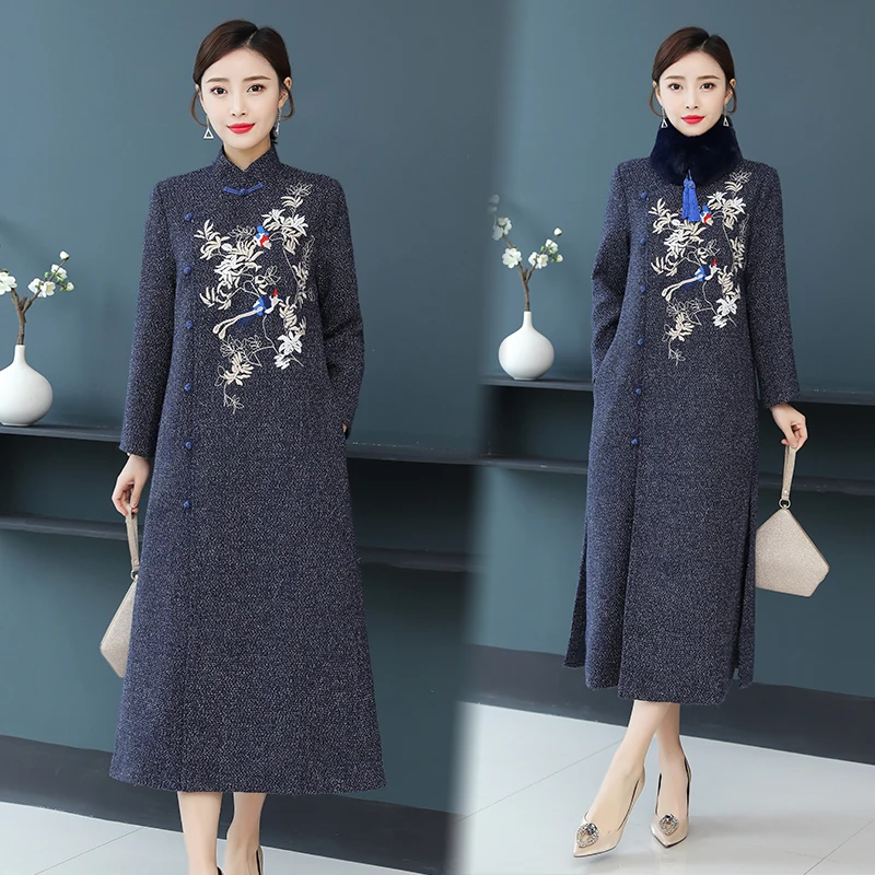 Traditional Chinese winter qipao long cheongsam style outfit embroidered flowers Chinese tang suit top women gown
Traditional Chinese winter qipao long cheongsam style outfit embroidered flowers Chinese tang suit top women gown