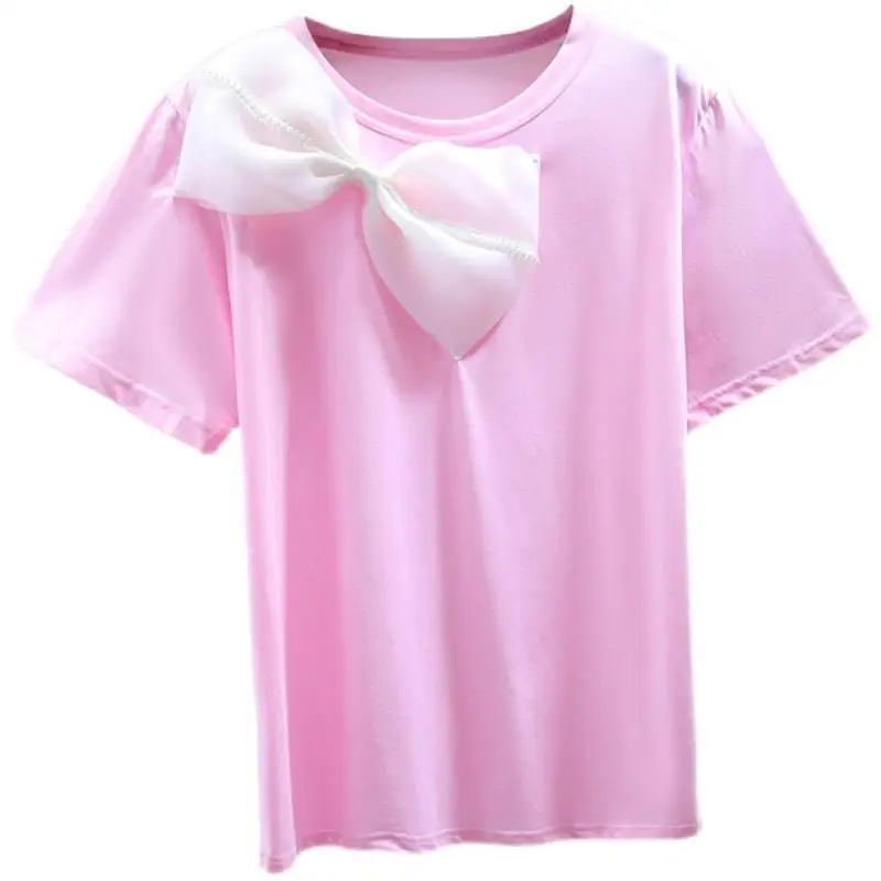 Lace bowknot Beaded T-shirt 2021 summer Korean loose Casual Short Sleeve Top Fashion
Lace bowknot Beaded T-shirt 2021 summer Korean loose Casual Short Sleeve Top Fashion