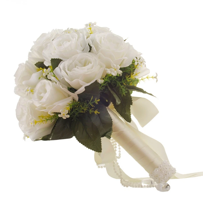Bride Wedding Flower Bouquet Bridesmaid Artificial Silk Rose Bouquet White Fake Crystal Party Prom Wedding Supplies 
Bride Wedding Flower Bouquet Bridesmaid Artificial Silk Rose Bouquet White Fake Crystal Party Prom Wedding Supplies