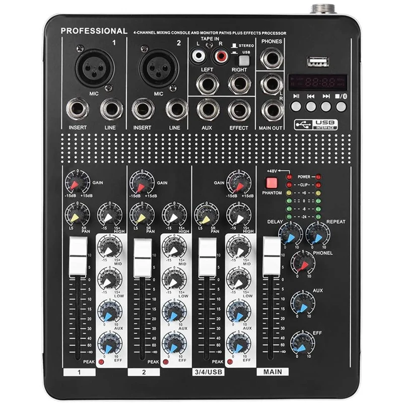 Bluetooth 4-Channel Mic Line Audio Mixer Mixer With 3-Band EQ 48V Phantom Power USB Interface EU Plug
Bluetooth 4-Channel Mic Line Audio Mixer Mixer With 3-Band EQ 48V Phantom Power USB Interface EU Plug