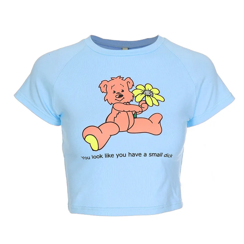 Season Cute Sky Blue Bear Print T Shirt Kawaii Cartoon Pink Top Short Sleeve Crop Top Summer Casual Women T shirt Tee Shirt 
Season Cute Sky Blue Bear Print T Shirt Kawaii Cartoon Pink Top Short Sleeve Crop Top Summer Casual Women T shirt Tee Shirt