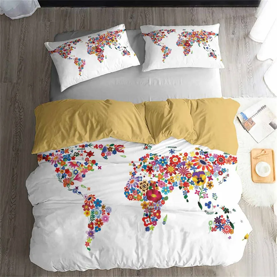 

HELENGILI 3D Bedding Set Map Print Duvet cover set lifelike bedclothes with pillowcase bed set home Textiles #2-4