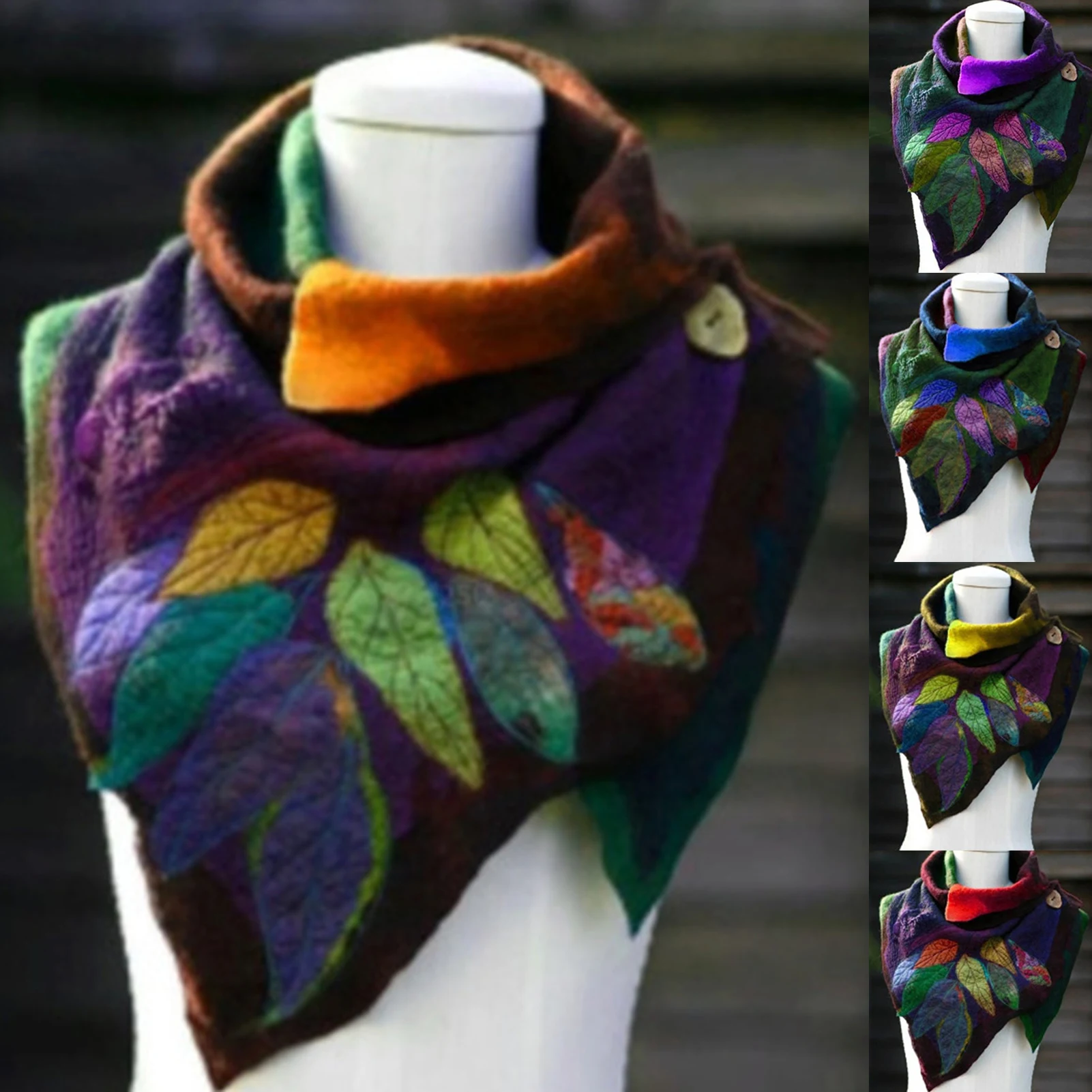 Vintage Scarves Women Autumn Winter Leaf Soft Wrap Irregular Scarf Button Warm Shawl Ladies All-matach Scarf 5 Colors
Vintage Scarves Women Autumn Winter Leaf Soft Wrap Irregular Scarf Button Warm Shawl Ladies All-matach Scarf 5 Colors