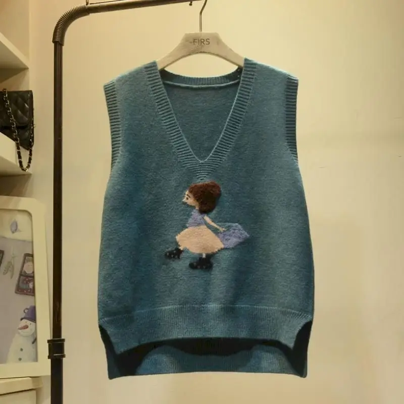 Loose V-neck Knitted Sweater Vest Female Cartoon Embroidery Pattern Sleeveless Simple Commuter Fashion Sweater Vest Women Spring
Loose V-neck Knitted Sweater Vest Female Cartoon Embroidery Pattern Sleeveless Simple Commuter Fashion Sweater Vest Women Spring