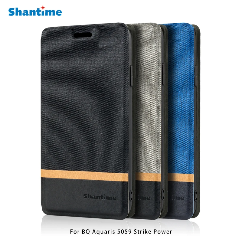 Холщовый чехол для телефона из искусственной кожи BQ Aquaris 5059 Strike Power Flip деловой
