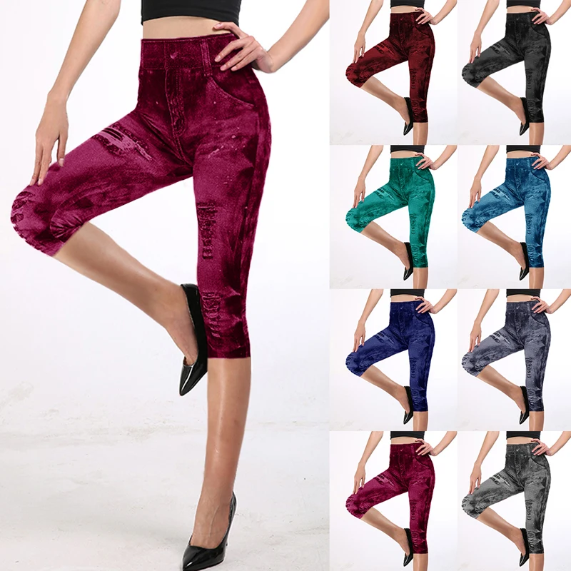 

Vertvie Women Fitness Leggings 3/4 Length Yoga Pants for Female High Waist Pants Super Elastic Slim Jeggings Plus Size 3XL