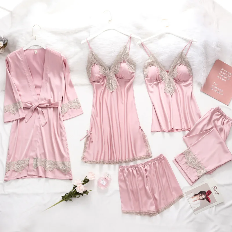 Pink 5pcs Robe Set Female Homewear Pajamas Suit Spring Summer New Home Clothing Sexy Satin Sleepwear Intimate Lingerie
Pink 5pcs Robe Set Female Homewear Pajamas Suit Spring Summer New Home Clothing Sexy Satin Sleepwear Intimate Lingerie