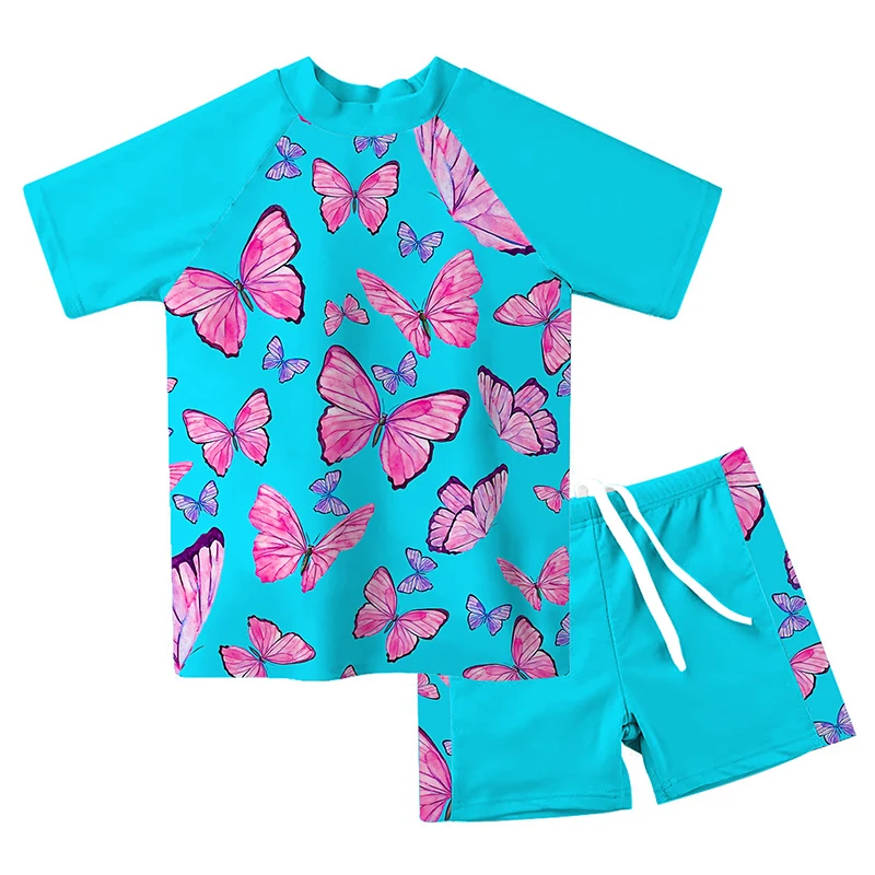1-8 Years Girls Two Pieces Swimsuit for Children Kids Short Sleeve Summer Swimwear Baby Beachwear 5 Models Child Bathing Suit | Спорт и
