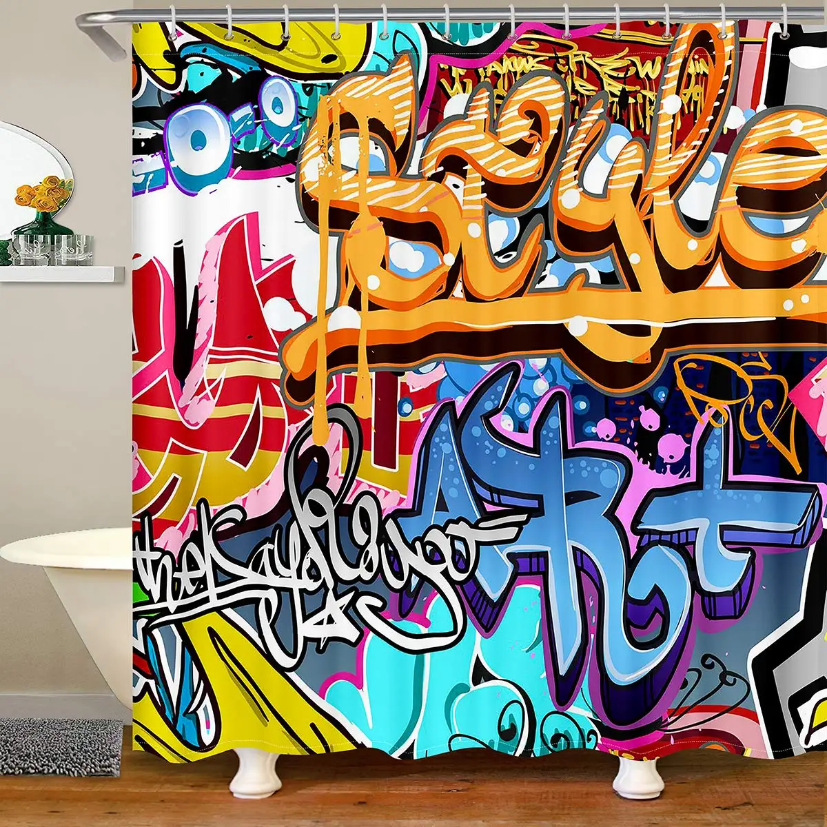 Hippie Graffiti Bath Curtain for Kids Boys, Youth Curtain Graphic Shower Curtain Wall Urban Street Art Bathroom Shower Curtain
Hippie Graffiti Bath Curtain for Kids Boys, Youth Curtain Graphic Shower Curtain Wall Urban Street Art Bathroom Shower Curtain