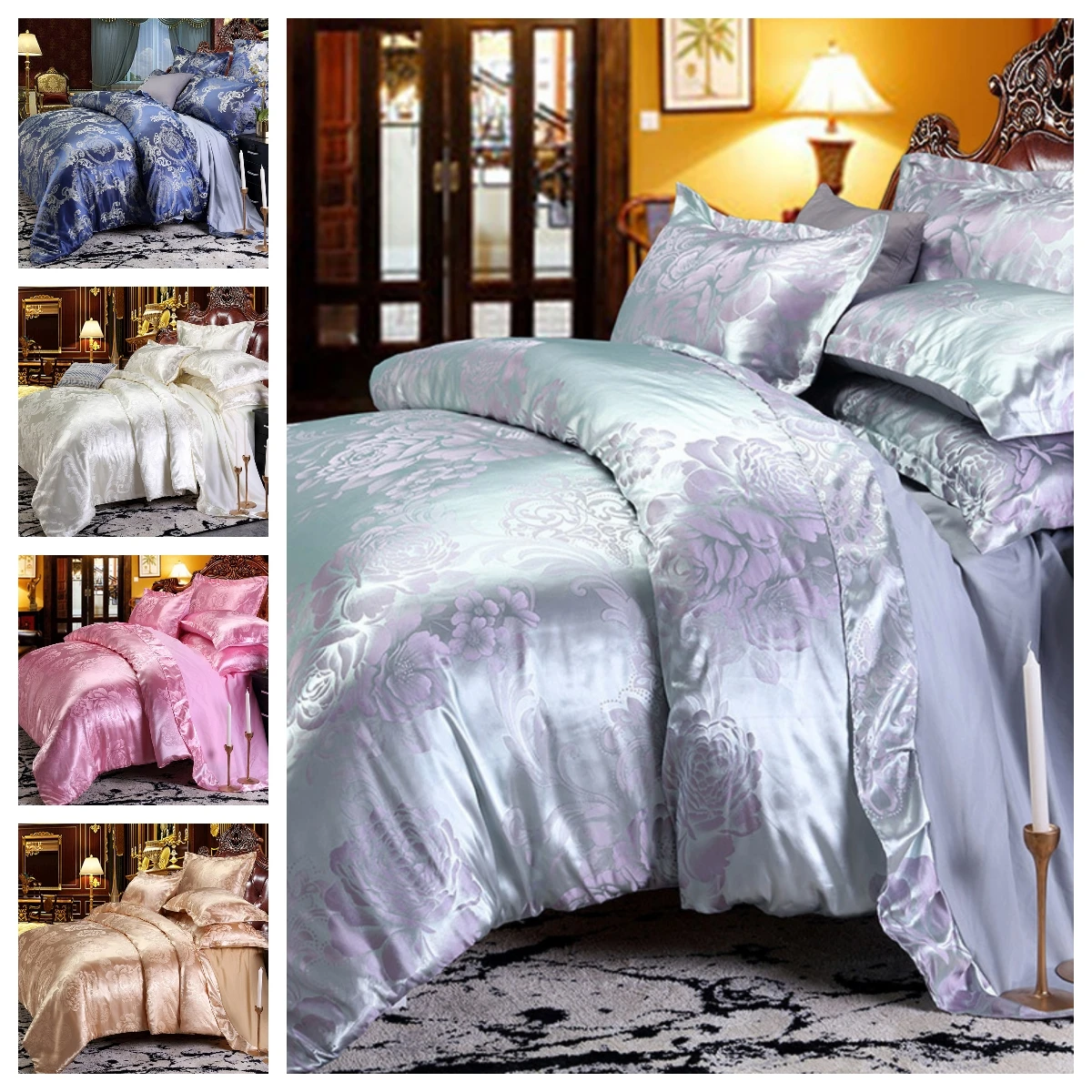 Luxury 2/3pcs Bedding Set Satin Jacquard Duvet Cover Set with Zipper Clousure 1 Quilt Cover+1/2 Pillowcases US/EU Size Home
Luxury 2/3pcs Bedding Set Satin Jacquard Duvet Cover Set with Zipper Clousure 1 Quilt Cover+1/2 Pillowcases US/EU Size Home