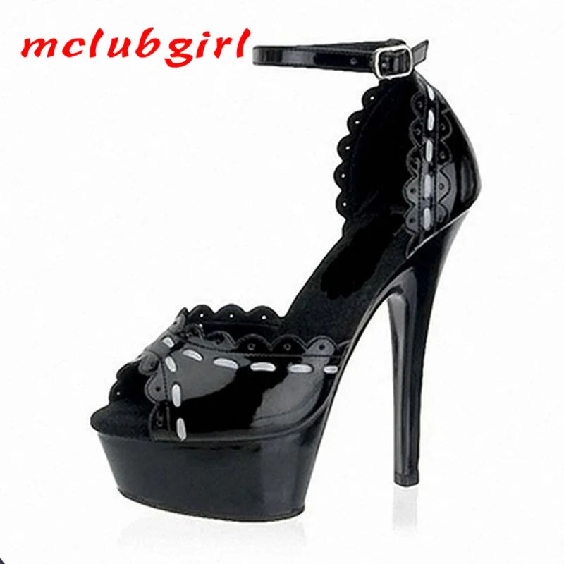Mclubgirl 15cm Heels New Style Lotus Leaf Fish Mouth Lace Thin Heel Black Sexy Open Toe Wristband Bag Heel Women's Shoes LYP
Mclubgirl 15cm Heels New Style Lotus Leaf Fish Mouth Lace Thin Heel Black Sexy Open Toe Wristband Bag Heel Women's Shoes LYP