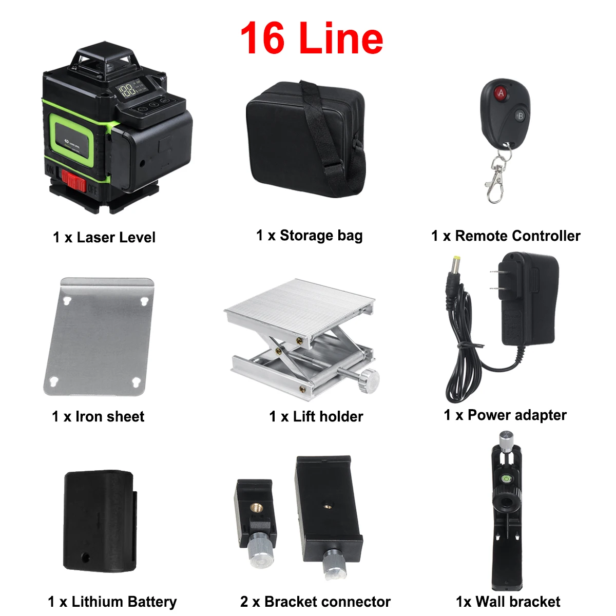 16 Line Laser Level 4D Powerful Green Light Remote Control Horizontal Vertical Self-Leveling System Wall Attachment Frame
16 Line Laser Level 4D Powerful Green Light Remote Control Horizontal Vertical Self-Leveling System Wall Attachment Frame