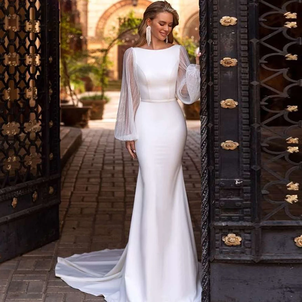Elegant O-Neck Mermaid Wedding Dress Satin Long Sleeves Backless Sashes Sweep Train 2021 Bride Gowns Vestido De Noiva
Elegant O-Neck Mermaid Wedding Dress Satin Long Sleeves Backless Sashes Sweep Train 2021 Bride Gowns Vestido De Noiva