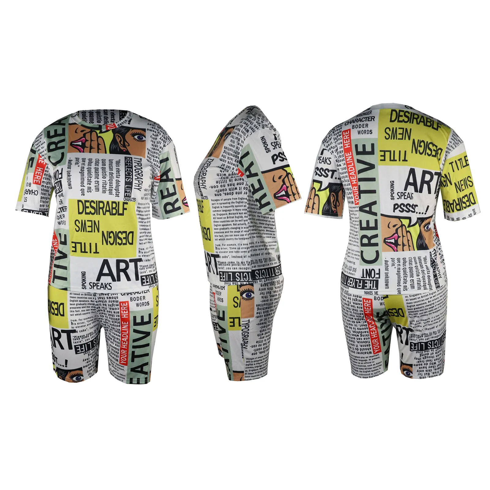 Women 2 Piece Summer Sets 2021 News Paper Print Fashion Two Piece Womens Shorts and Top Set Ensemble Short Femme Deux Pieces
Women 2 Piece Summer Sets 2021 News Paper Print Fashion Two Piece Womens Shorts and Top Set Ensemble Short Femme Deux Pieces