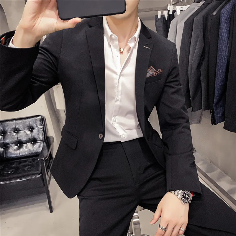Business Men's Suit Two-piece Lapel Single Breasted Solid Pocket Decor Fit Spring Autumn Breathbale Washable Slim Male Coat
Business Men's Suit Two-piece Lapel Single Breasted Solid Pocket Decor Fit Spring Autumn Breathbale Washable Slim Male Coat
