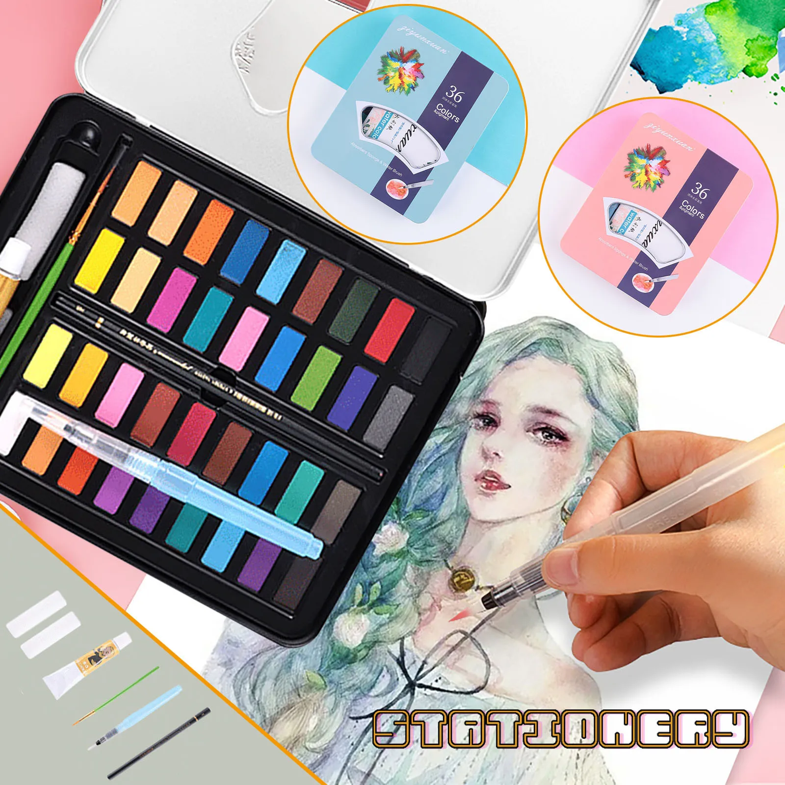 36 Colors Portable Solid Watercolor Pigment Professional Solid Watercolor Paints With Brush Pen For Drawing Art Supplies#g30
36 Colors Portable Solid Watercolor Pigment Professional Solid Watercolor Paints With Brush Pen For Drawing Art Supplies#g30