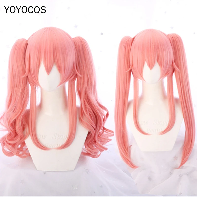 

YOYOCOS FGO Tamamo No Mae Cosplay Wigs 55CM Long Pink Curly Ponytails Hair Fate Grand Order EXTRA Heat Resistant Synthetic Hair