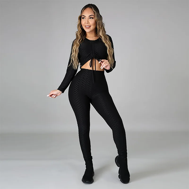 Spring and Autumn New Women's Solid Color V-neck Drawstring Pleated Long Sleeve Top High Waist Skinny Pants Yoga Sports Suit
Spring and Autumn New Women's Solid Color V-neck Drawstring Pleated Long Sleeve Top High Waist Skinny Pants Yoga Sports Suit