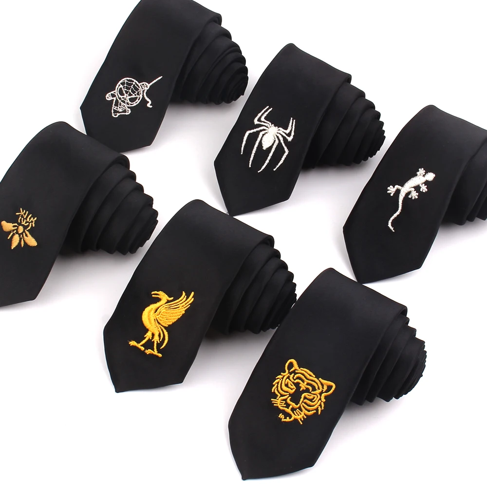 Animal Embroidery Ties For Men Wome Black Skinny Tie Casaual Mens Neckties Funny Tie Fashion Slim Necktie For Wedding Party
Animal Embroidery Ties For Men Wome Black Skinny Tie Casaual Mens Neckties Funny Tie Fashion Slim Necktie For Wedding Party