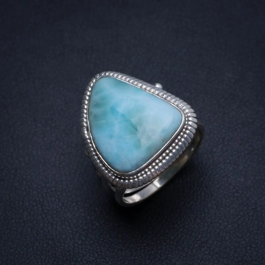 Натуральный Caribbean Larimar ручной работы уникальное 925 пробы Серебряное кольцо размер