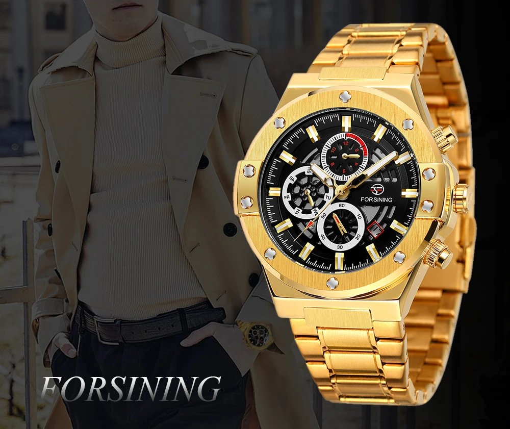 Forsining Multi-Function Three-Eye Six-Needle Men Wristwatches Skeleton Automatic Mechanical Man Watches Clock Relogio Masculi
Forsining Multi-Function Three-Eye Six-Needle Men Wristwatches Skeleton Automatic Mechanical Man Watches Clock Relogio Masculi