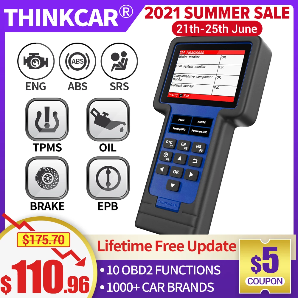 THINKCAR THINKSCAN 601 Professional Scanner Full OBD2 Car Diagnostic Tool For Engine ABS SRS Systems with Oil EPB SAS TPMS Reset
THINKCAR THINKSCAN 601 Professional Scanner Full OBD2 Car Diagnostic Tool For Engine ABS SRS Systems with Oil EPB SAS TPMS Reset