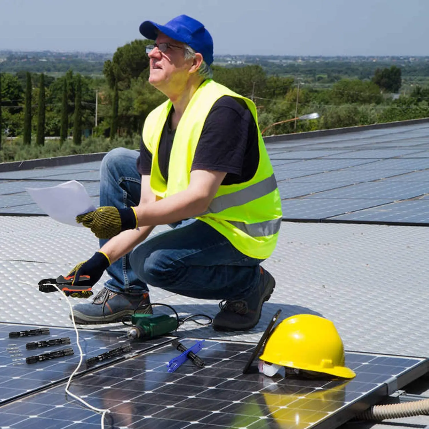 Solar Crimping Tool for MC4 / MC3 Cable Connector, with 12pcs Male Female Solar Connector Tool Kit for 2.5/4/6mm Solar PV Wire
Solar Crimping Tool for MC4 / MC3 Cable Connector, with 12pcs Male Female Solar Connector Tool Kit for 2.5/4/6mm Solar PV Wire