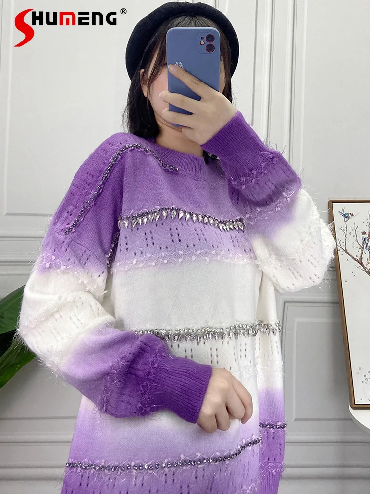 Exquisite Rhinestone Gradient Sweater Women's Autumn Winter Idle Style Casual Outer Wear Knitted Pullover All-Matching Sweater
Exquisite Rhinestone Gradient Sweater Women's Autumn Winter Idle Style Casual Outer Wear Knitted Pullover All-Matching Sweater