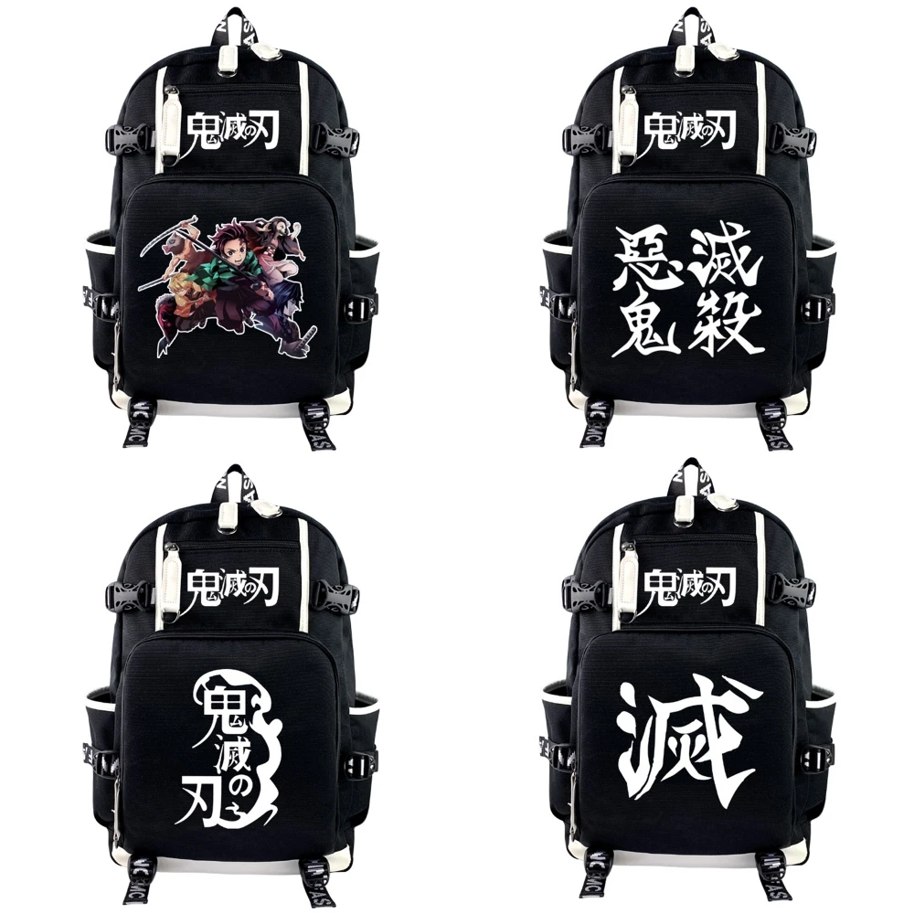 

Demon Slayer Kimetsu No Yaiba Canvas Backpack Teenager Packsack Zip Shoulders Travel Laptop Bag Black Schoolbag Cartoon Bookbag
