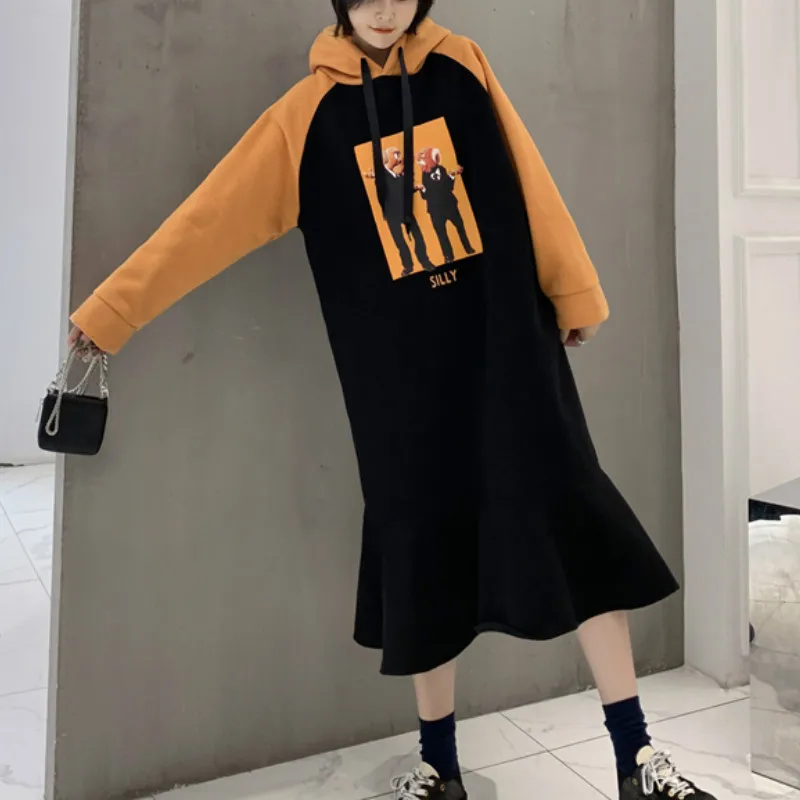 Модные Лоскутные толстовки с капюшоном женское платье в виде листа лотоса Vestido