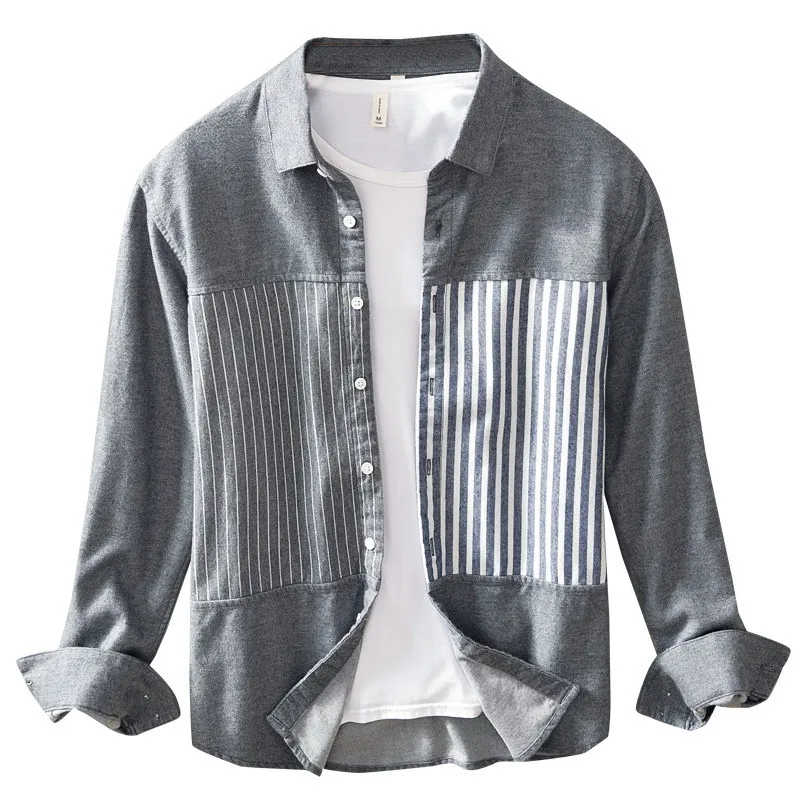 Autumn Winter New Pure cotton Men's Shirt Casual Loose Long-Sleeved Stitching Striped Shirt Jacket Male Tops L841
Autumn Winter New Pure cotton Men's Shirt Casual Loose Long-Sleeved Stitching Striped Shirt Jacket Male Tops L841