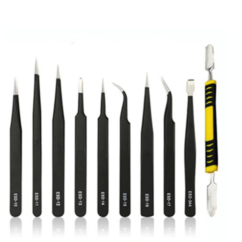 10pcs Esd Tweezers Tool Set High Precision Antistatic Tip Curved Straight Nipper Repair Tool Kit Eyebrow Tweezers Makeup Tools
10pcs Esd Tweezers Tool Set High Precision Antistatic Tip Curved Straight Nipper Repair Tool Kit Eyebrow Tweezers Makeup Tools