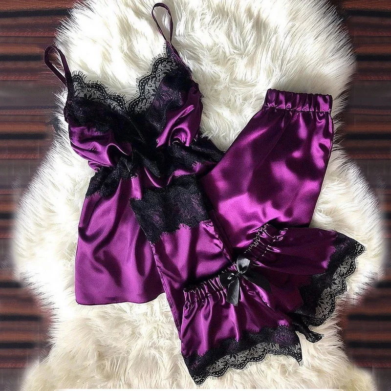 Women 3-Peices Lingerie Set V-Neck Eyelash Lace Sleepwear Sexy Camisole Bowknot Set Pajama
Women 3-Peices Lingerie Set V-Neck Eyelash Lace Sleepwear Sexy Camisole Bowknot Set Pajama