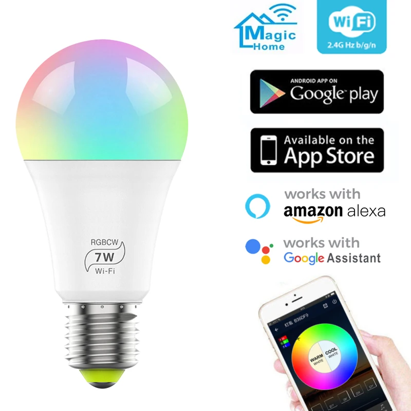 Умная светодиодная лампочка E27 Tuya с Wi-Fi, умная лампочка E27, 240-в, телефон с поддержкой Google Home, Amazon Alexa 
Умная светодиодная лампочка E27 Tuya с Wi-Fi, умная лампочка E27, 240-в, телефон с поддержкой Google Home, Amazon Alexa