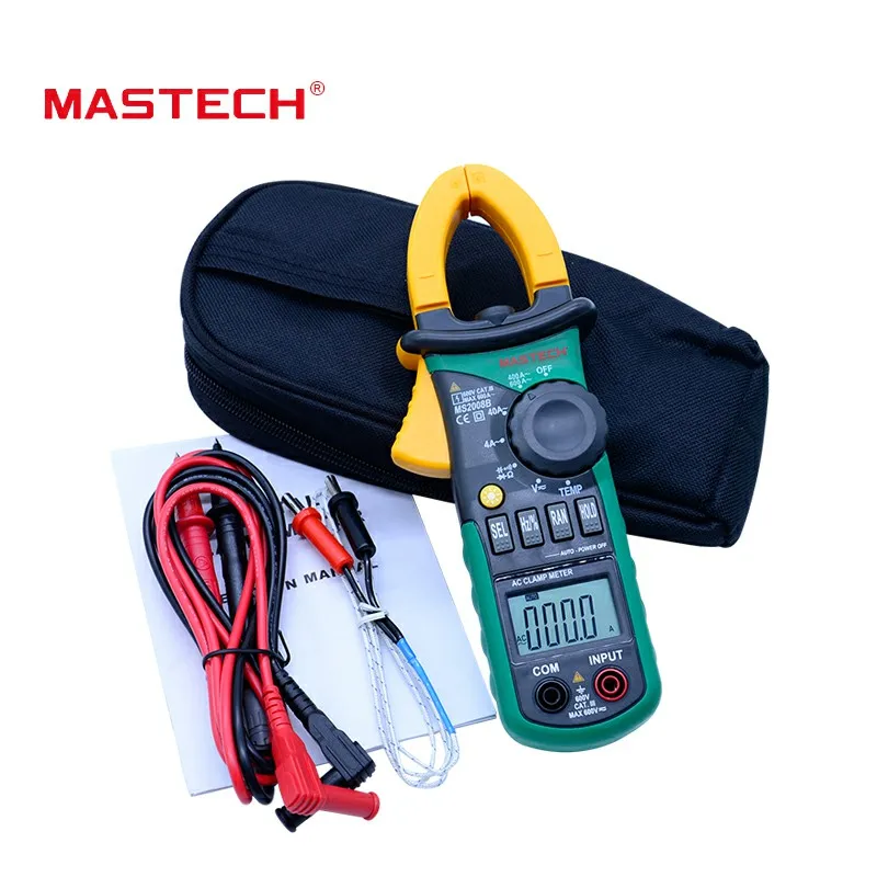 MASTECH MS2008B Digital Clamp Meter DC/AC Volt Current Res Cap Temp Freq Meter with Light Temp Frequency
