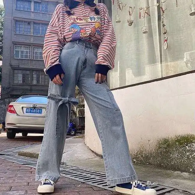 Bow strap jeans women's wide-leg pants autumn Japanese soft girl loose wild casual straight trousers students
Bow strap jeans women's wide-leg pants autumn Japanese soft girl loose wild casual straight trousers students