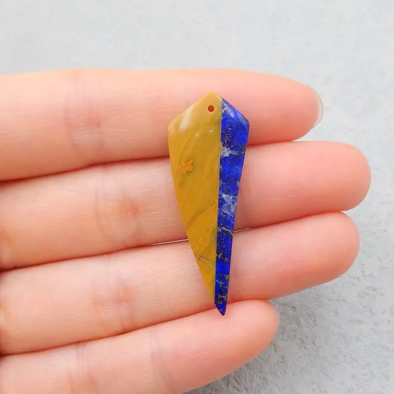 

Natural Stone Yellow Opal And Lapis Lazuli Pendant Bead 39x14x4mm 3g Fashion Jewelry Accessory Birthday Gift