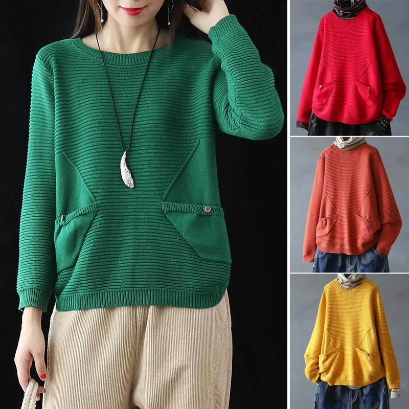 Свитер Женский вязаный, с длинным рукавом, с круглым вырезом 
Свитер Женский вязаный, с длинным рукавом, с круглым вырезом