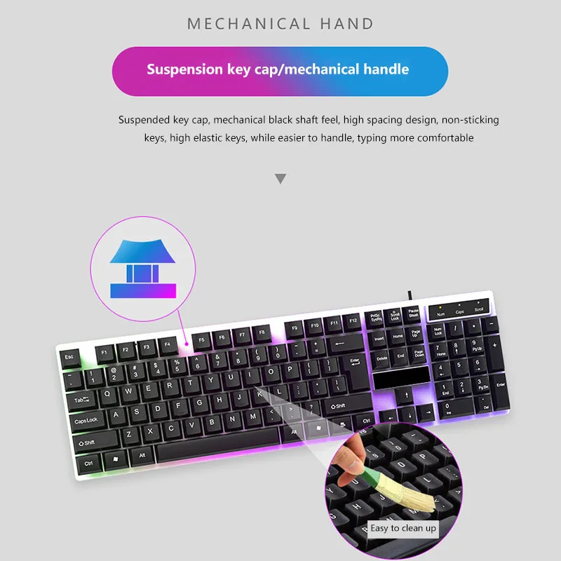 Wired Gamer Keyboard USB Connection Mechanical Keyboard Hybrid Sandwich Backlit Gaming Keyboard 104 Keycaps For Notebook PC
Wired Gamer Keyboard USB Connection Mechanical Keyboard Hybrid Sandwich Backlit Gaming Keyboard 104 Keycaps For Notebook PC