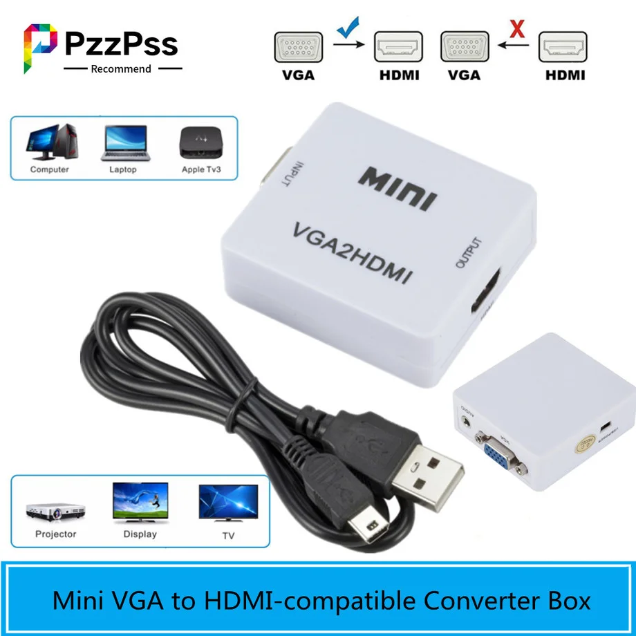 PzzPss Grwibeou 1080P Mini VGA to HDMI converter with audio VGA2HDMI video box adapter, suitable for laptop HDTV projector TV
PzzPss Grwibeou 1080P Mini VGA to HDMI converter with audio VGA2HDMI video box adapter, suitable for laptop HDTV projector TV