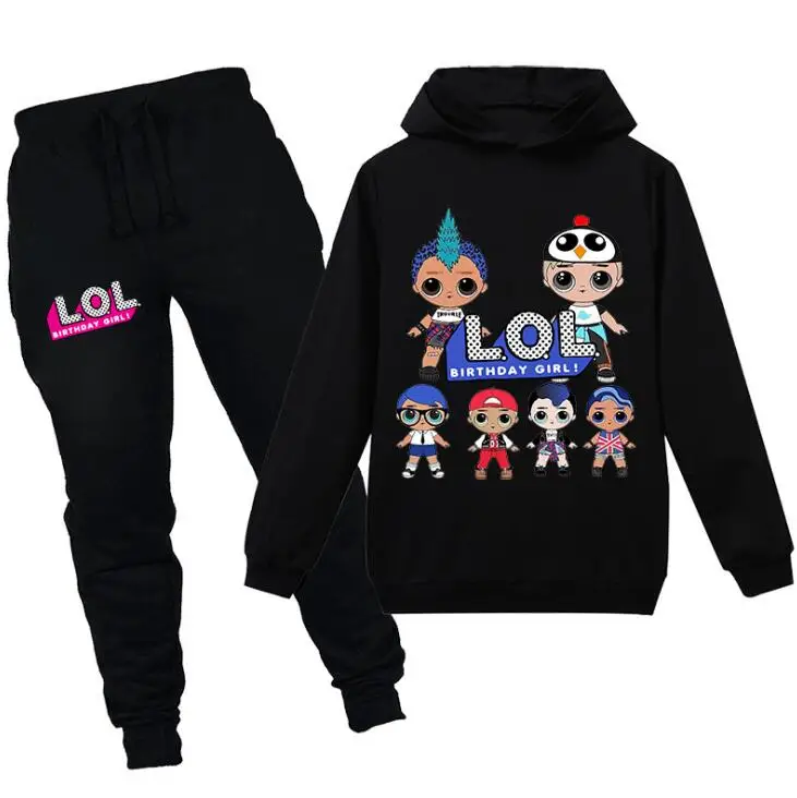 New Baby Girls Doll Clothing Set 100% Cotton Cartoon Sets for Lol Hoodies+Pants Kids Suit Children Clothes | Игрушки и хобби