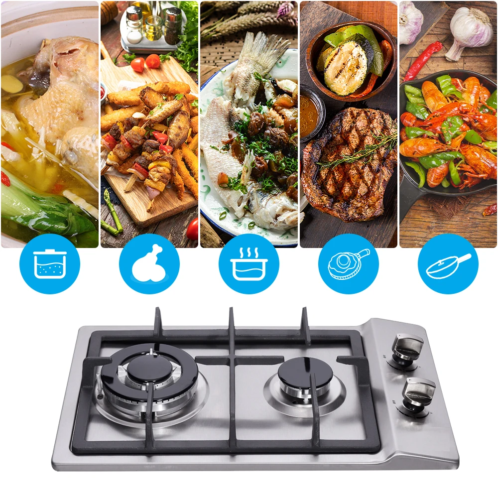 12" Gas Cooktop 2 Burners Drop-in Propane/Natural Gas Cooker Gas Stove LPG/NG Dual Fuel Stainless SteelEasy To Clean
12" Gas Cooktop 2 Burners Drop-in Propane/Natural Gas Cooker Gas Stove LPG/NG Dual Fuel Stainless SteelEasy To Clean