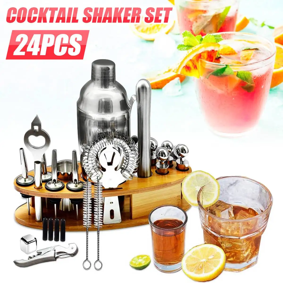 750ml Mojito Cocktail Bar Shaker Mixer Maker Muddler Barware Stainless Steel Bar Sets Bartender Tools with Wooden Rack 24PCS
750ml Mojito Cocktail Bar Shaker Mixer Maker Muddler Barware Stainless Steel Bar Sets Bartender Tools with Wooden Rack 24PCS