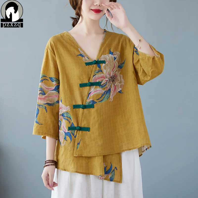 Летняя футболка в китайском стиле с принтом, одежда в старинном стиле, топы в этническом стиле с V-образным вырезом
Летняя футболка в китайском стиле с принтом, одежда в старинном стиле, топы в этническом стиле с V-образным вырезом